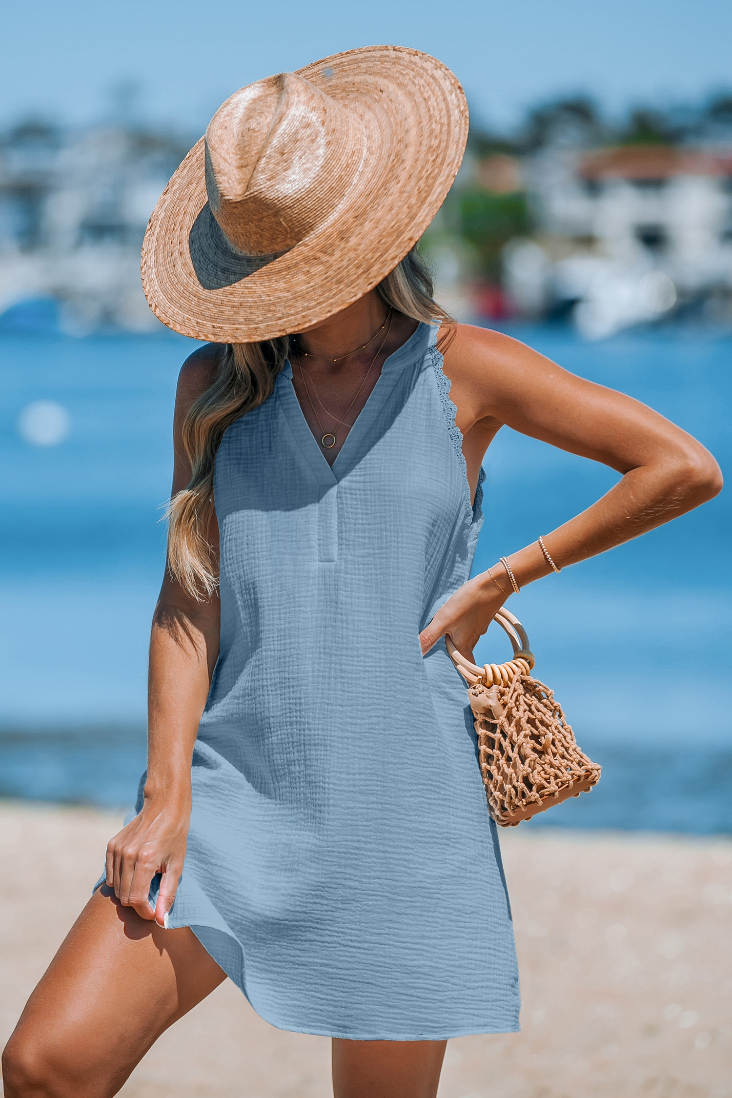 Bild von Reine Baumwolle Cover-Up-Minikleid mit gekerbtem Ausschnitt
