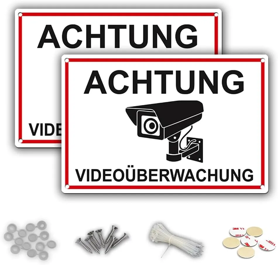 Bild von 2 Schilder Videoüberwachung 30 x 20 cm aus wasserfestem PVC mit Befestigungszubehör für Innen und Außen