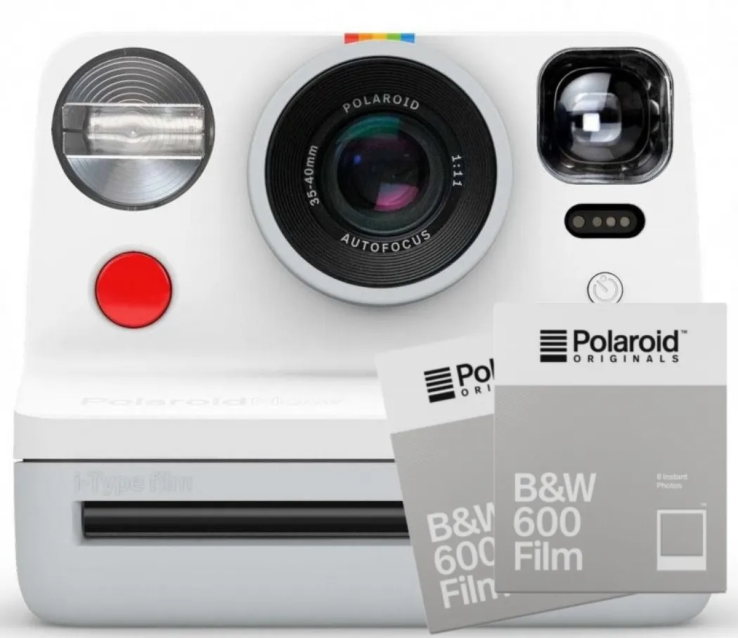 Bild von Polaroid Now Kamera weiß + 600 B&W Film 8x 2er Pack