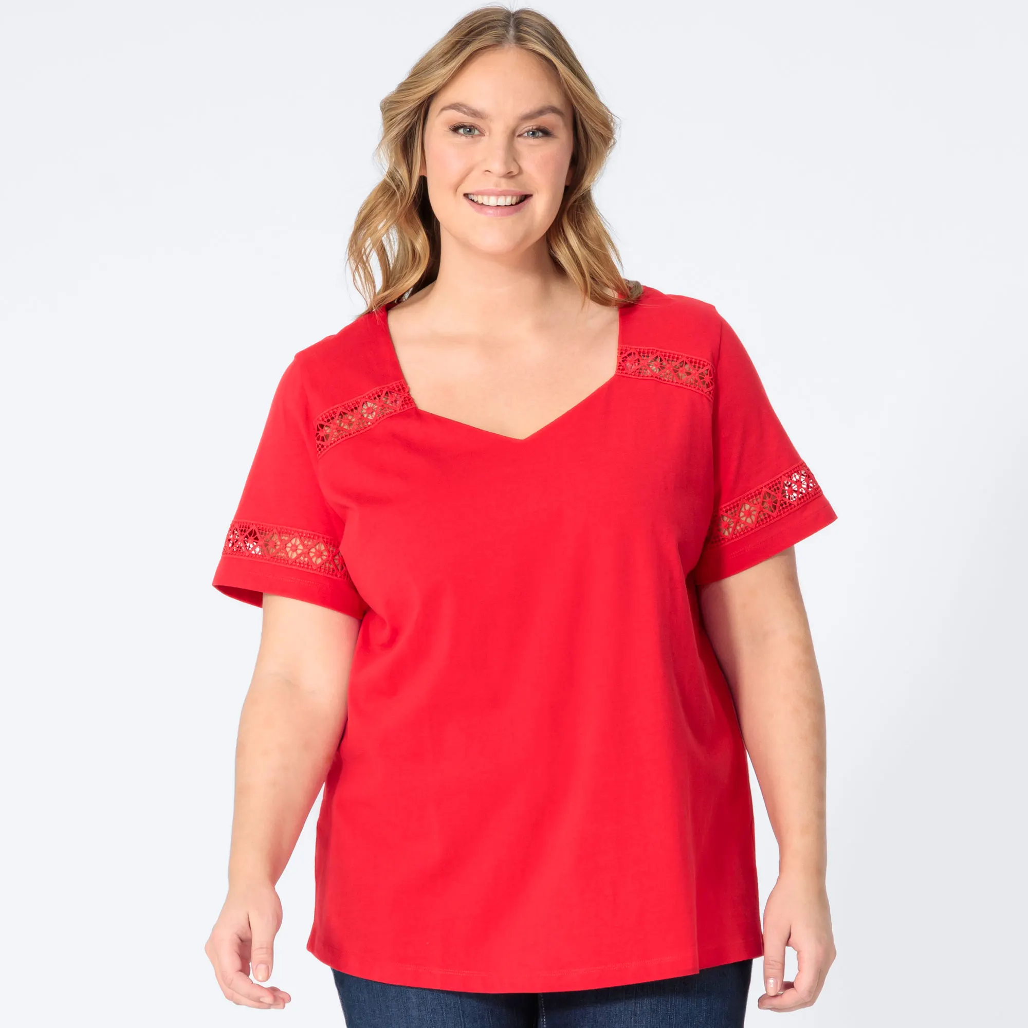 Bild von Damen-T-Shirt mit Spitzeneinsätzen, große Größen