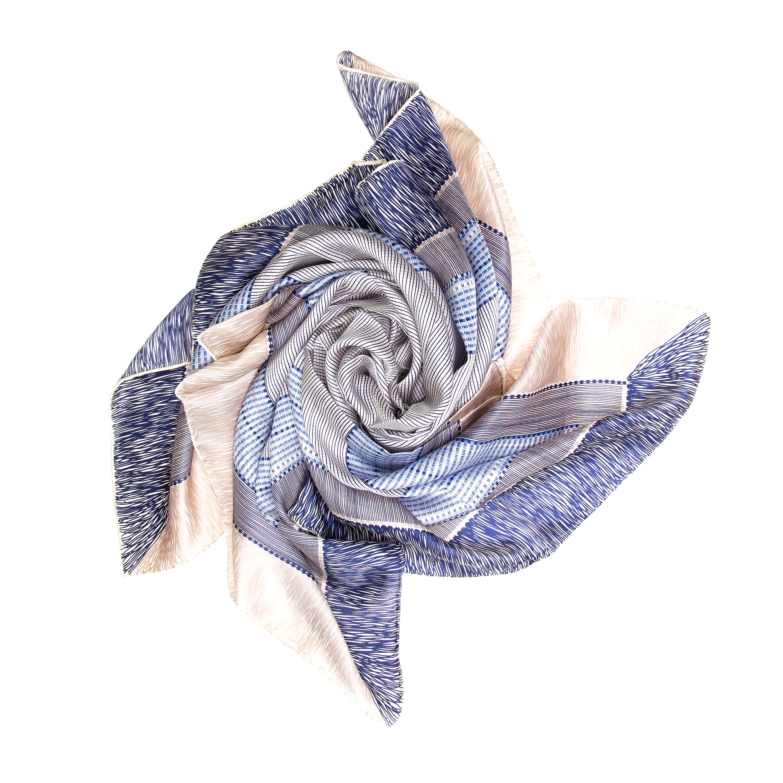 Bild von Seidentuch Halstuch Patchwork blau grau