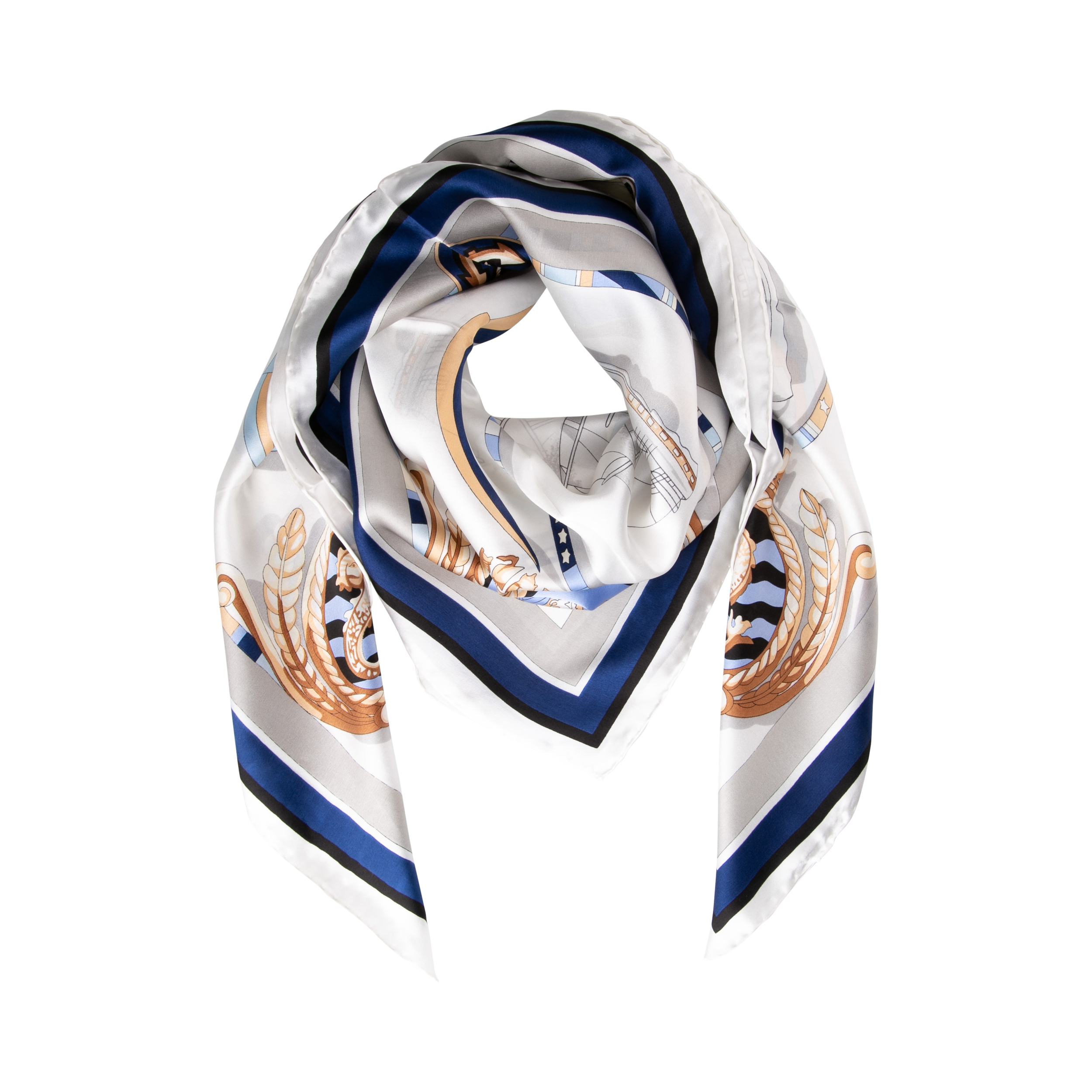 Bild von Seidentuch Halstuch XL maritim naturweiß blau