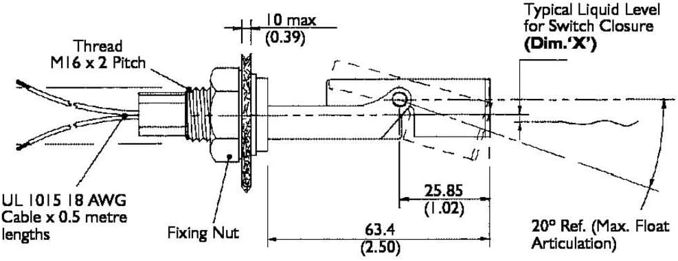Bild von TE Connectivity Sensor LDS803-51 Schwimmerschalter 250 V/AC, 100 V/DC 1 A 1 Schließer, 1 Öffner IP65 1 St.