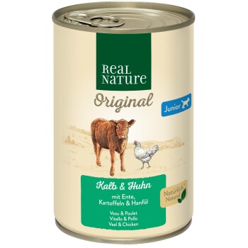 Bild von REAL NATURE Original Nassfutter für Hunde Junior Kalb & Huhn 6x400 g