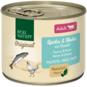 Bild von REAL NATURE Original Nassfutter Katze, Adult, Lachs & Huhn mit Distelöl 12x200 g