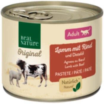 Bild von REAL NATURE Original Nassfutter Katze, Adult, Lamm mit Rind und Distelöl 12x200 g