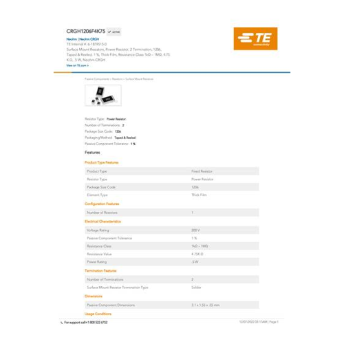 Bild von TE Connectivity 6-1879515-0 4.75kΩ SMD 1206 0.5W 0.01% - Produkttest