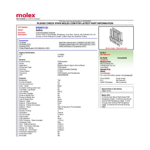 Bild von Molex Stiftleiste (Standard) 2 Reihen - 702871121 Bulk