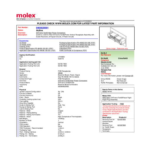 Bild von Molex Einbau-Stiftleiste (Standard) – Polzahl Gesamt 28