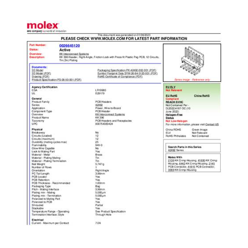 Bild von Molex Stiftleiste (Standard) 12-polig mit 3.96mm Rastermaß