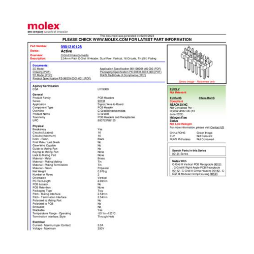 Bild von Molex Stiftleiste (Standard) - 2.54mm Pitch C-Grid III Header