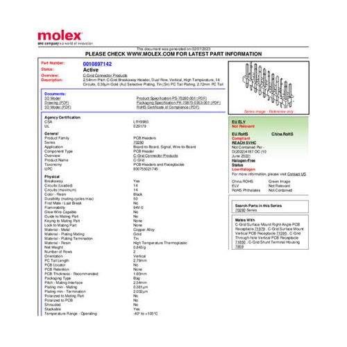 Bild von Molex Stiftleiste (Standard) 2 Reihen mit 14 Kontakten