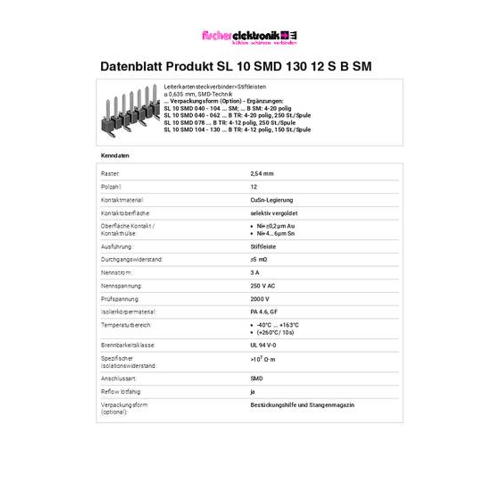 Bild von Fischer Elektronik Stiftleiste (Standard) SL10SMD13012SBSM – Kompakte Verbindungstechnik