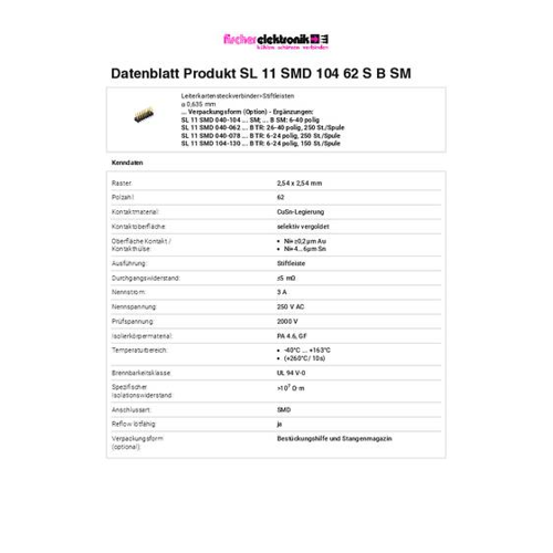 Bild von Fischer Elektronik Stiftleiste (Standard) SL11SMD10462SBSM