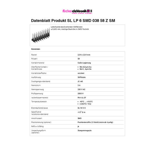 Bild von Fischer Elektronik Stiftleiste (Standard) – SLLP6SMD03858ZSM