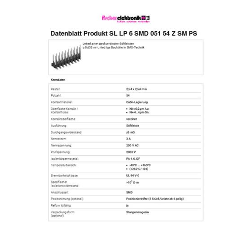 Bild von Fischer Elektronik Stiftleiste Standard 2 Reihen SLLP6SMD05154ZSMPS