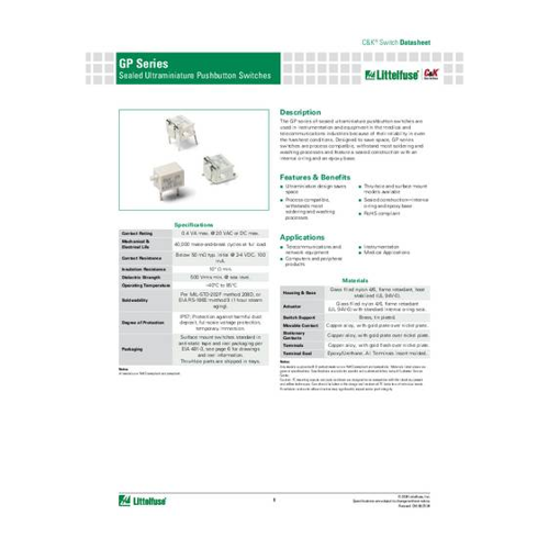 Bild von C & K Switches GP12MABE Push button GP Series Drucktaster 20 V/DC 1 x Ein/(Ein) IP57 Bulk