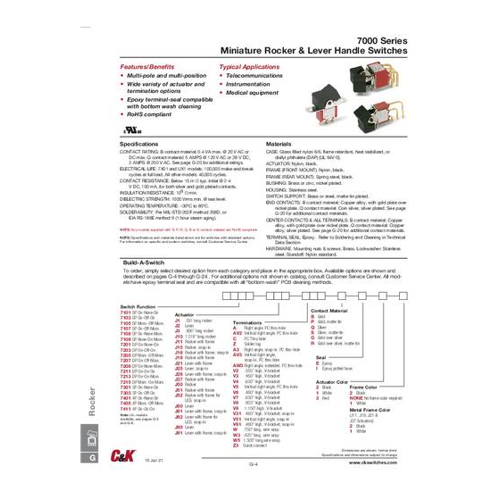 Bild von C & K Switches 7213MDZQE Toggle Switch 7000 Series 120 V/AC, 28 V/DC 5A 2 x Ein/Aus/(Ein) Bulk