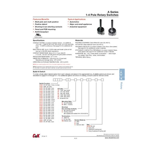 Bild von C & K Switches A10615RSZQ Rotary Switch A Series Drehschalter