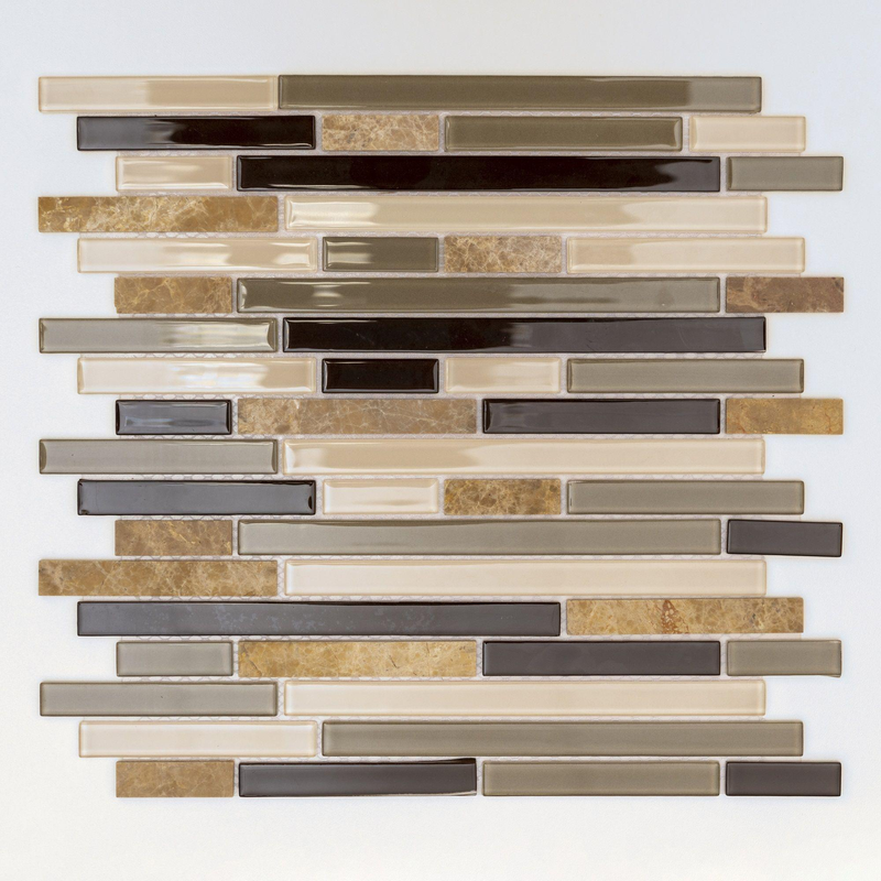Bild von Mosaikfliese 'Easyglue' selbstklebend aus Glas und Naturstein | beige matt | 30.5 x 30.5 cm