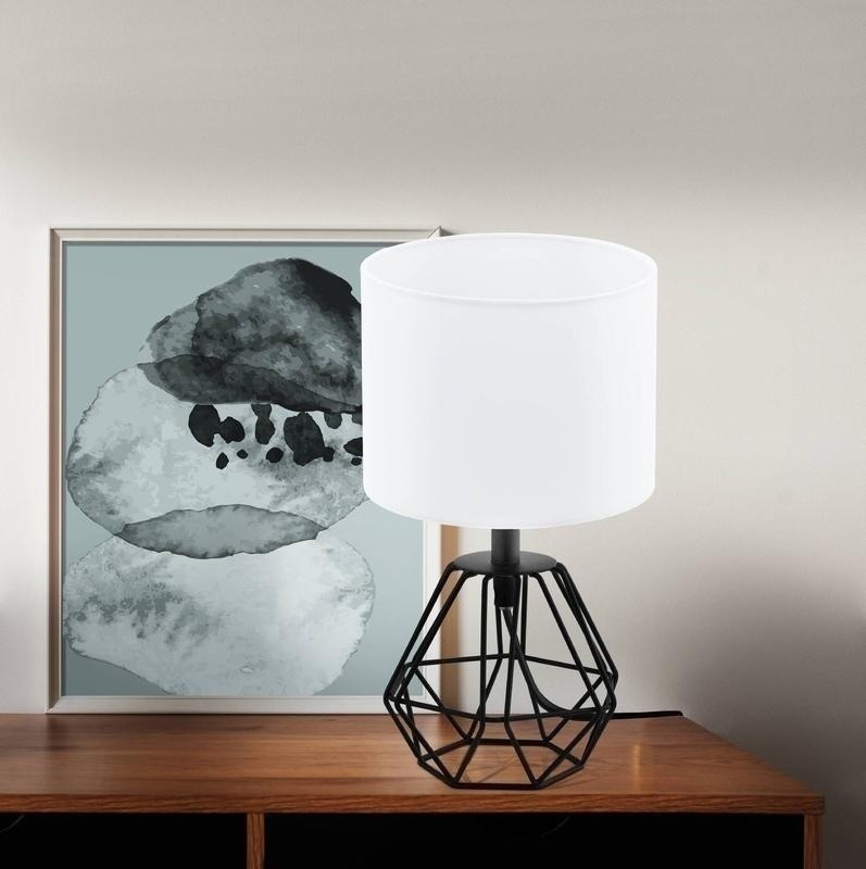 Bild von EGLO Nachttischlampe Carlton 2, Deko Tischlampe Vintage, Retro Lampe aus Metall und Stoff in Weiß und Schwarz, E14