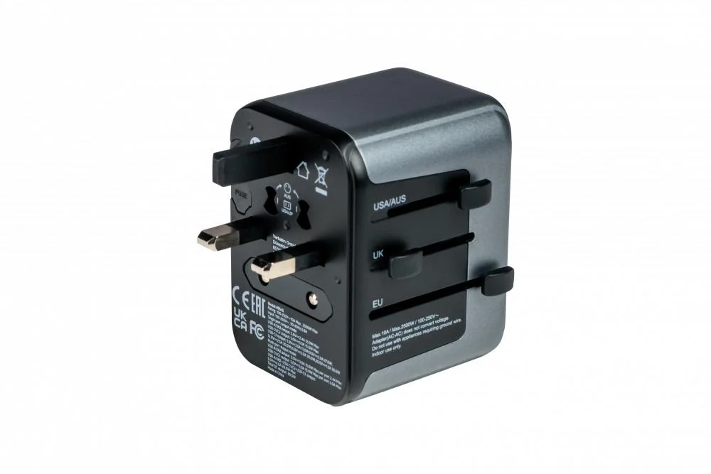 Bild von Universal-Reiseadapter UTA-03, 1x USB-C PD 30 W und QC 3.0, 2x USB-C, 2x USB-A, Schwarz/Grau
