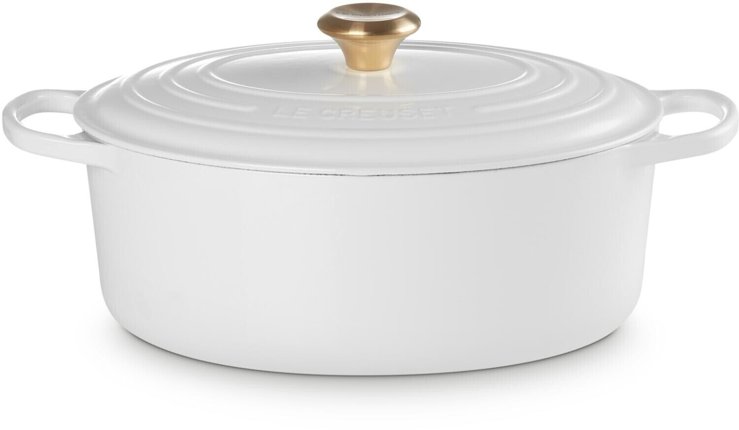 Bild von Le Creuset Signature Bräter oval 31 cm weiß mit Goldknauf