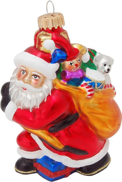 Bild von Krebs Glas Lauscha Christbaumschmuck Multicolor 10cm Weihnachtsmann mit Geschenksack, Glasornament, mundgeb