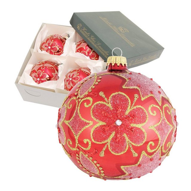 Bild von Krebs Glas Lauscha Christbaumschmuck Rot matt 10cm Glaskugel mundgeblasen und handdekoriert (4-tlg)