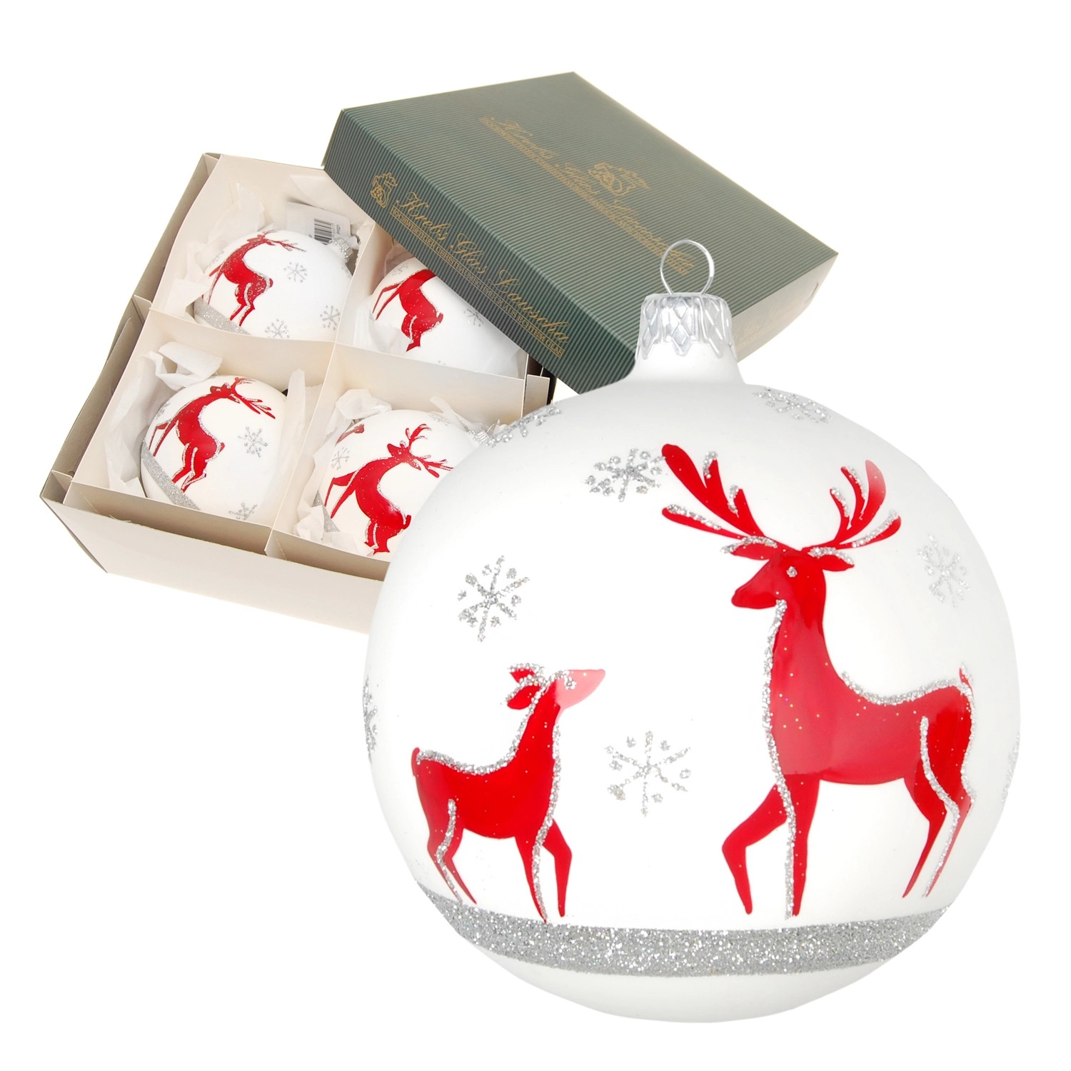 Bild von Krebs Glas Lauscha Weihnachtsbaumkugel Rentiere 4er-Set 11cm