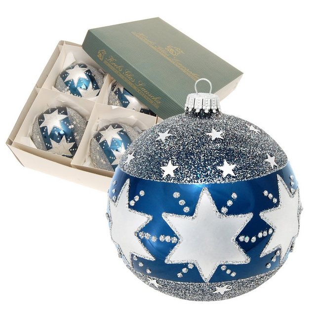 Bild von Krebs Glas Lauscha Christbaumschmuck Dunkelblau glanz 10cm Glaskugel mundgeblasen und handdekoriert mit (4-tlg)