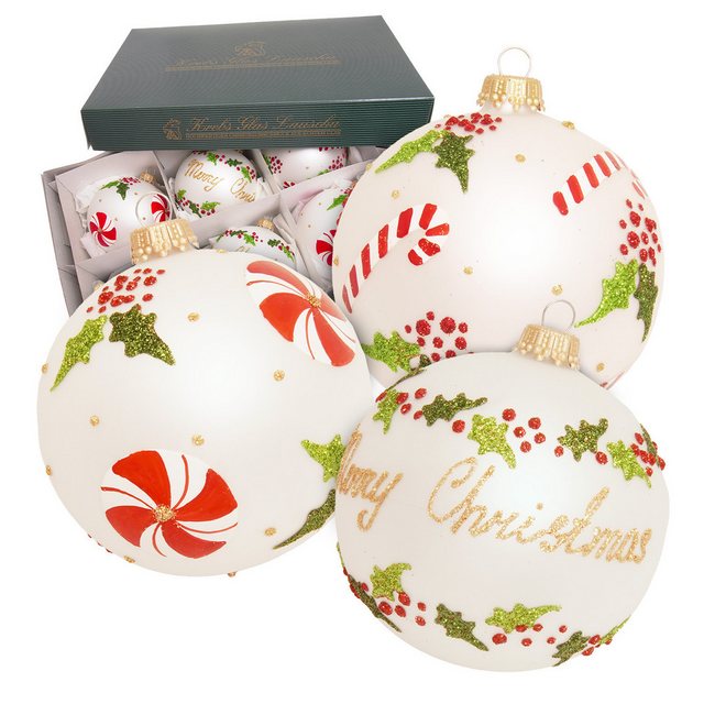 Bild von Krebs Glas Lauscha Christbaumschmuck Kugeln Merry Christmas, Silber Satin, 8cm