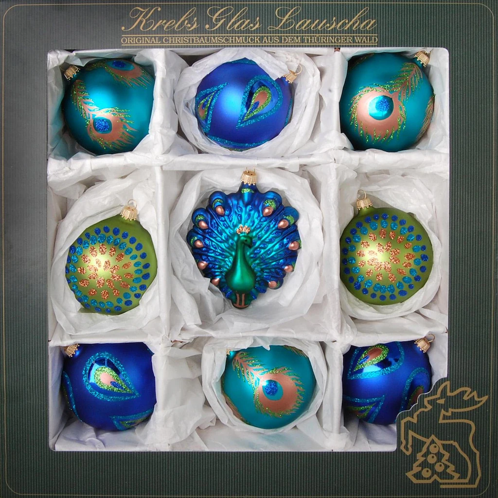 Bild von Weihnachtsbaumkugel KREBS GLAS LAUSCHA "Elegante Weihnacht, Weihnachtsdeko, Christbaumschmuck", bunt (türkis, blau, goldfarben), Glas, Weihnachtsbaumkugeln, hochwertige Christbaumkugeln aus Glas, mundgeblasen