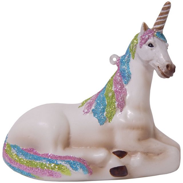 Bild von Krebs Glas Lauscha Christbaumschmuck Einhorn liegend 9 cm, Glasornament, mundgeblasen und handekoriert