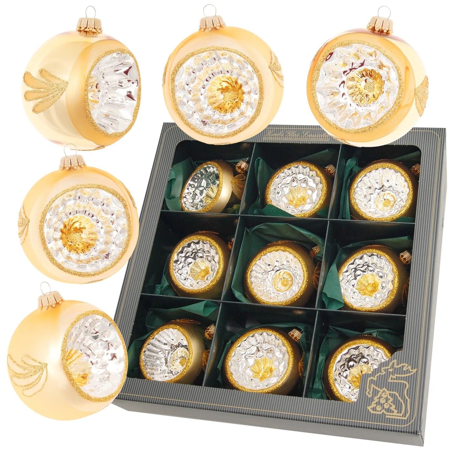 Bild von Krebs Glas Lauscha Weihnachtsbaumkugel »Reflexstyle, Weihnachtsdeko, Christbaumschmuck, Christbaumkugeln Glas«, (Set, 9 St.), mundgeblasen, goldfarben