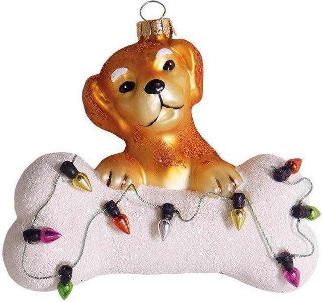 Bild von Krebs Glas Lauscha Christbaumschmuck Hund mit Knochen & Lichterkette, Weihnachtsdeko, Christbaumschmuck (1-tlg), mundgeblasen