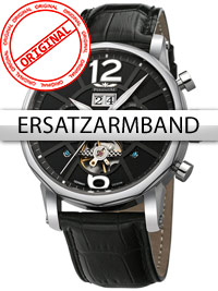Bild von Perigaum Ersatzband Leder P-1111 schwarz silberne Schliesse 24 mm