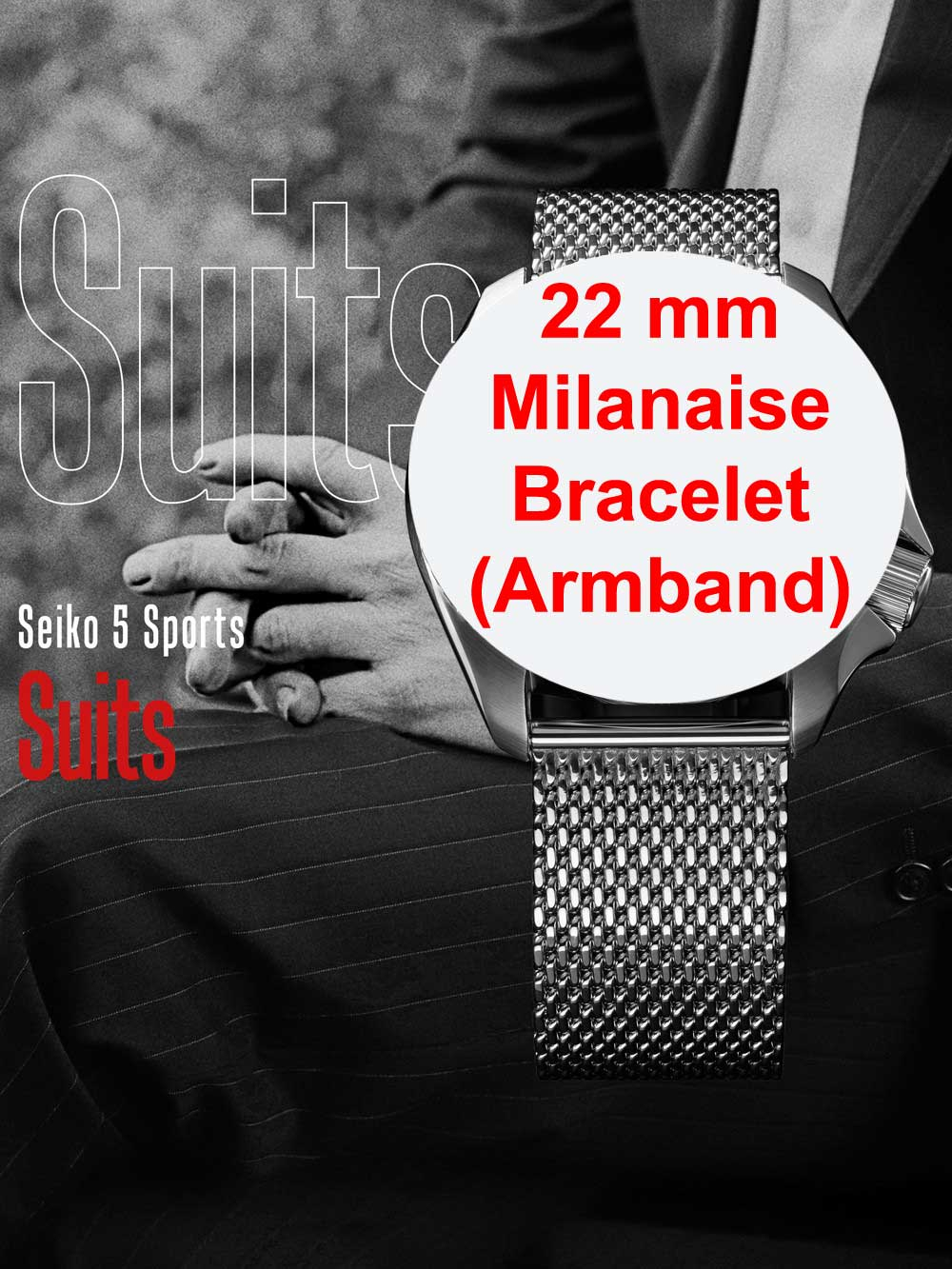 Bild von Seiko M188112J0 silbernes Edelstahl Milanaise-Armband 22 mm