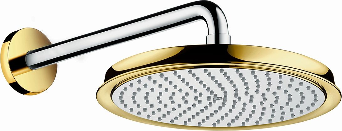 Bild von Brausekopfgröße: 240 mm	Brausearmlänge 390 mm	Kugelgelenk: Kopfbrause im Winkel verstellbar	Strahlart: RainAir	Durchflussmenge RainAir Strahl (bei 3 bar): 19 l/min	Material Strahlscheibe: Metall	Montage: Wand	Anschlussgewinde G ½	Anschlussgröße: DN15