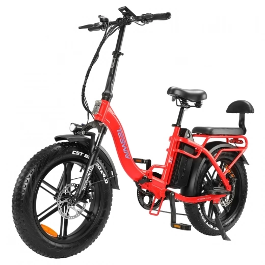 Bild von Faltbares City-Elektrofahrrad TESWAY S5, 250W 48V 20Ah 25km/h 110KM 70N.m Shimano 7-Gang, 20*4.0 Zoll Fat Tires - Rot