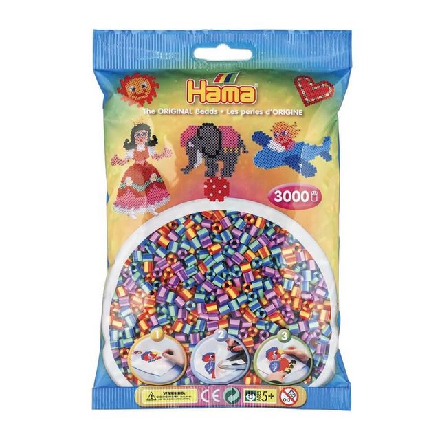 Bild von Hama Perlen Bügelperlen Hama Beutel mit 1000 Bügelperlen gestreift, (3000-tlg)