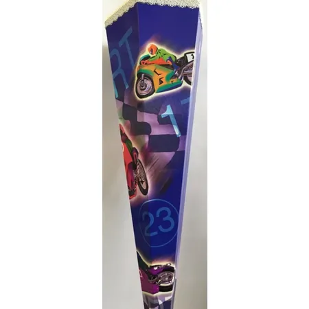 Bild von Goldbuch Schultüte Motorradrennen "Start" mit weißer Borde und gelbem Tüll, 85 cm, 6 eckig