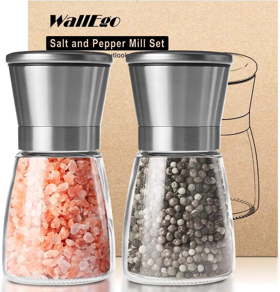 Bild von 2er Set Salz und Pfeffermühlen aus Glas und Edelstahl mit verstellbarem Keramikmahlwerk