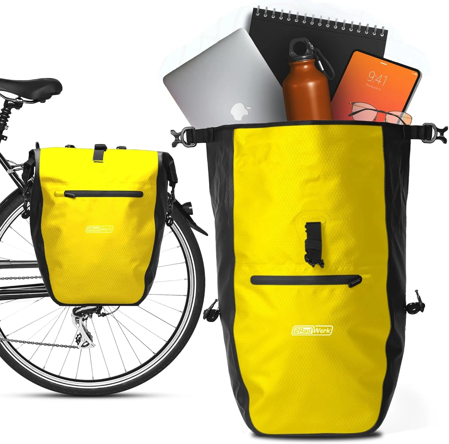 Bild von 2Radwerk Fahrradtasche für Gepäckträger mit 25,4 Litern Volumen, 100 Prozent wasserdicht, inklusive Tragegriff und Schultergurt, Maße 56,5 x 30 x 15 cm