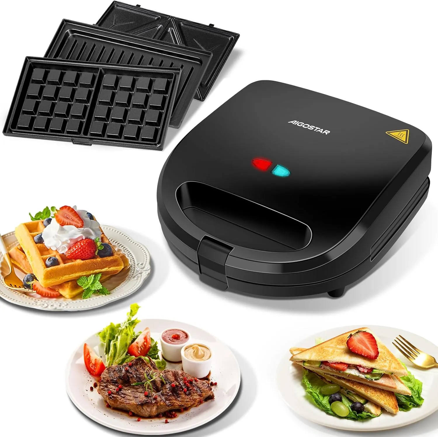 Bild von 3 in 1 Sandwichmaker 30JVU mit 750 Watt, inklusive abnehmbaren und spülmaschinengeeigneten Grillplatten für Sandwiches, Waffeln und Kontaktgrillen