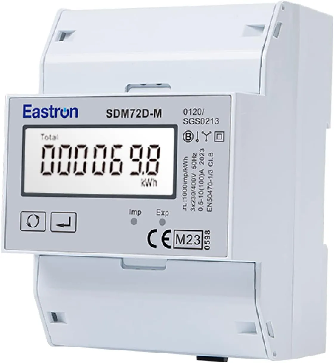 Bild von 3-Phasen Drehstromzähler SDM72DM-V2 mit RS485 Modbus, S0-Impulsausgang und LCD-Display für präzises Leistungsmonitoring