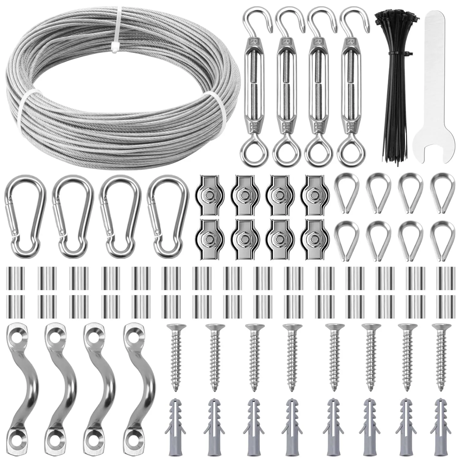 Bild von 30 Meter 2 mm Edelstahl Stahlseil Set mit Ösen und Spannschloss für Rankhilfen und Lichtaufhängungen