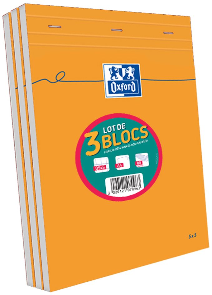Bild von Oxford Notizblock, DIN A4, kariert, 80 Blatt, 3er Set