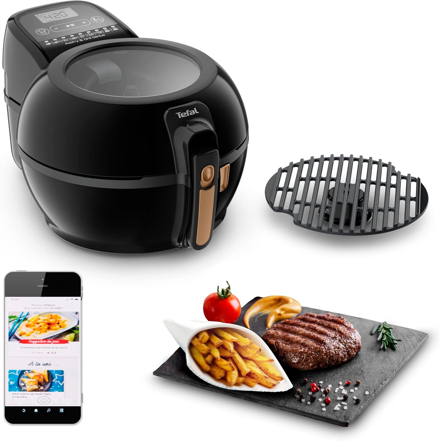 Bild von Tefal YV9708 ActiFry Genius XL 2in1 Heißluftfritteuse mit Rührarm | Testsieger | 1,7 kg für 8 Personen | 9 automatische Menüs | 2 Speisen gleichzeitig | gesunde Friteuse ohne Öl, Schwarz