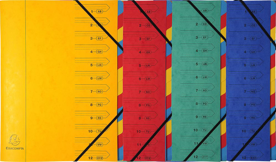 Bild von Exacompta 54079E Premium Ordnungsmappe geheftet. Aus extra starkem Colorspan-Karton DIN A4 7 vollfarbige bunte Fächer und 2 Gummizüge mit Organisationsdruck Ringmappe Register-Mappe gelb